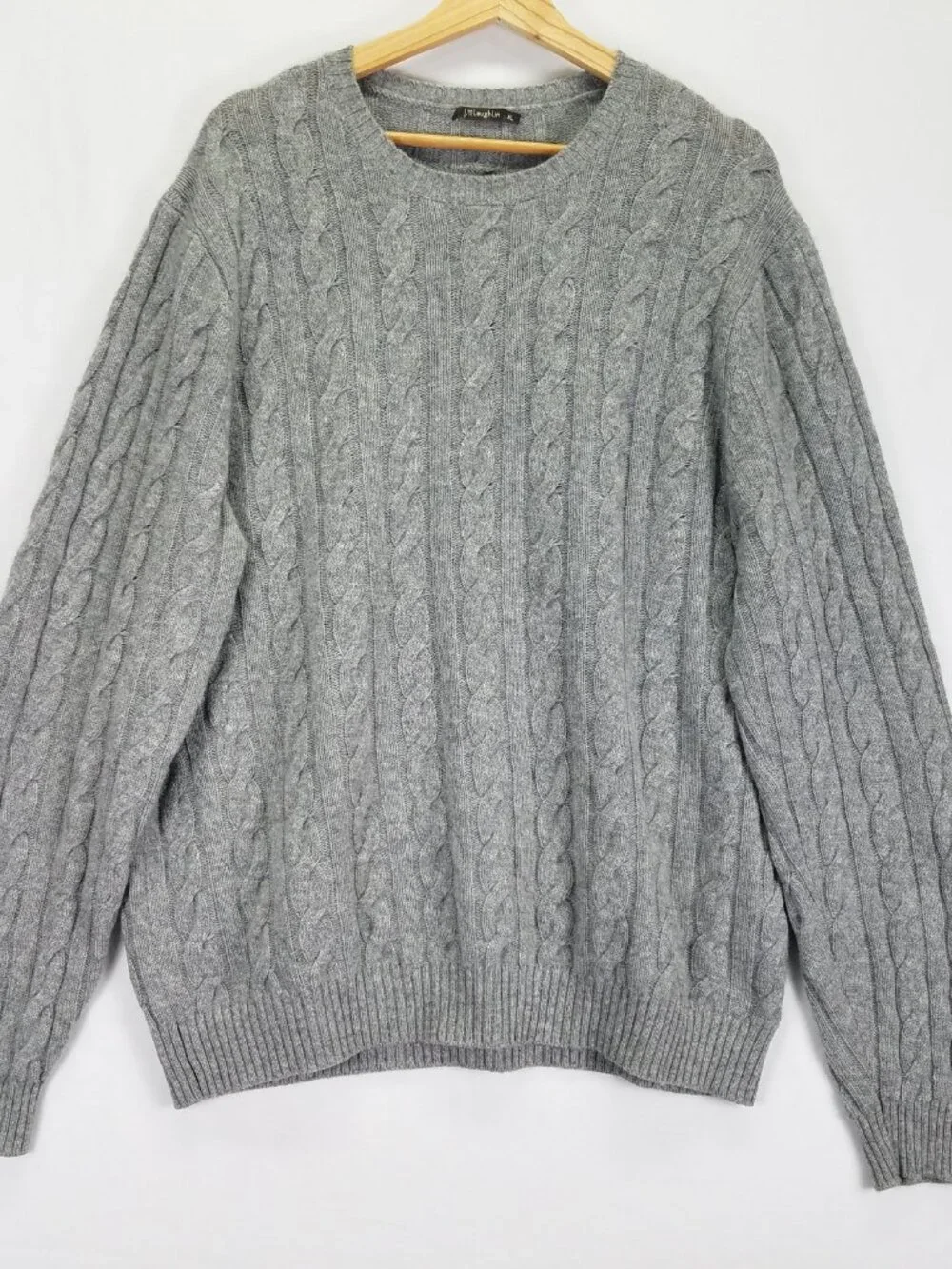J. McLaughlin Men XL Gray Cashmere Cable Knit Pullover Sweater Luxury Classic